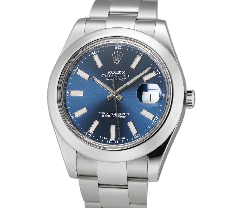 watches with custom engravings for gifts   Steel 41mm Blue Index Dial Oyster Bracelet Box and Papers 2016