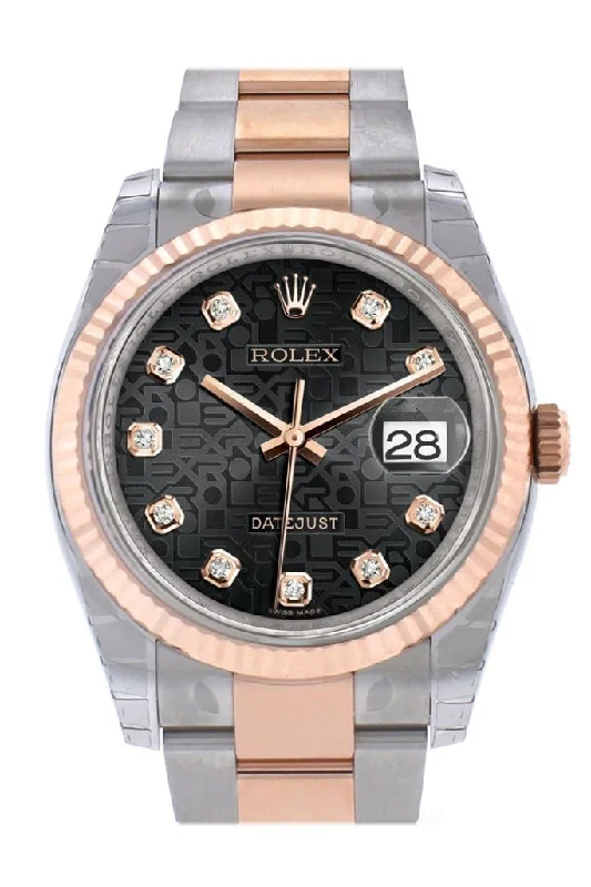 stylish watches for casual wear   Rolex Datejust 36 Black Jubilee design diamonds Dial Fluted Steel and 18k Rose Gold Oyster Watch 116231 Pre-owned