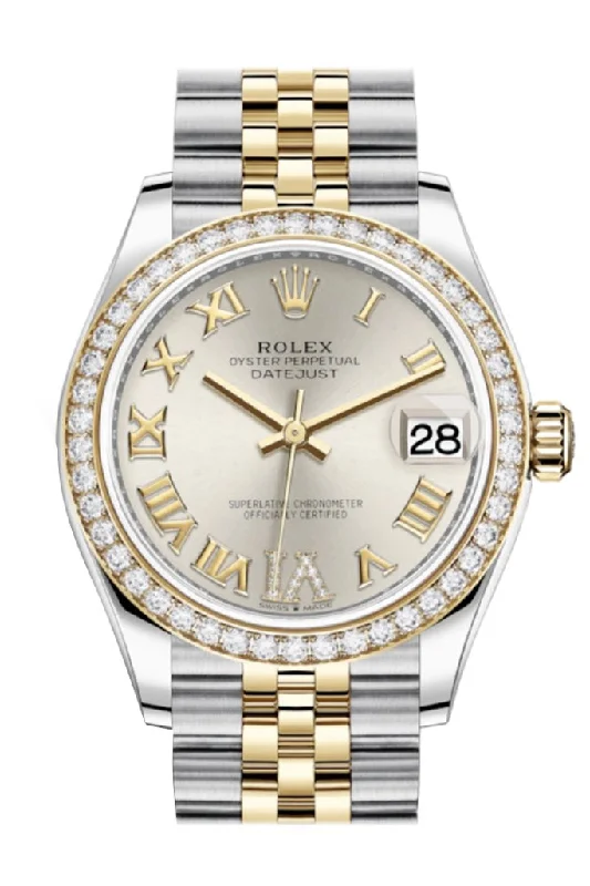 Watches with a sophisticated look   Rolex Datejust 31 Silver VI Diamonds Dial Diamond Bezel Yellow Gold Two Tone Jubilee Watch 278383RBR 278383