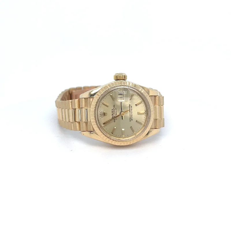 minimalistic watches for men with leather bands   18kt Gold Rolex 26mm Datejust Presidential Bracelet