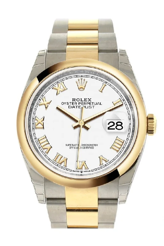 minimalistic watches for men with leather bands Rolex Datejust 36 White Roman Dial Dome Bezel Oyster Yellow Gold Two Tone Watch 126203 NP minimalistic watches for men with leather bands Rolex Datejust 36 White Roman Dial Dome Bezel Oyster Yellow Gold Two Tone Watch 126203 NP