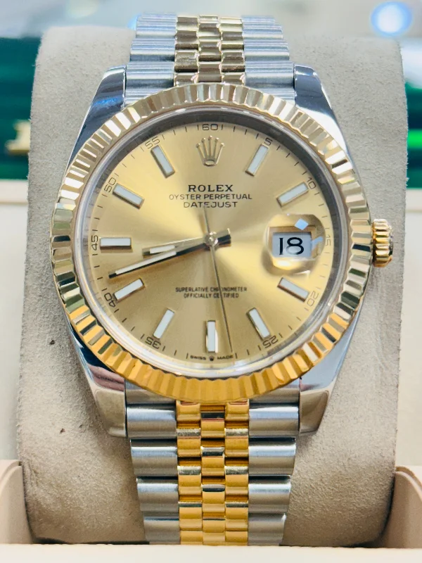 classic pocket watches for collectors   Rolex Datejust 41 126333 Two Tone Champagne Index Dial  Jubilee MINT