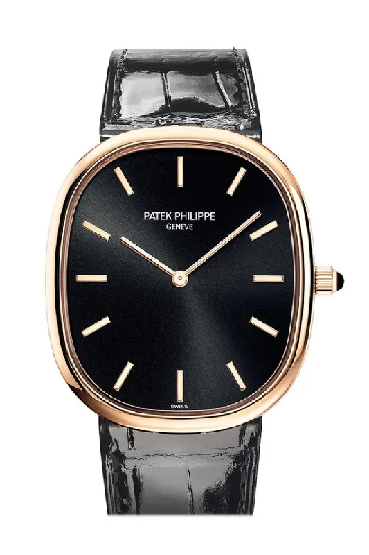 women’s watches with interchangeable bands   Patek Philippe Ellipse Black Dial Automatic In Rose Gold Watch 5738R-001