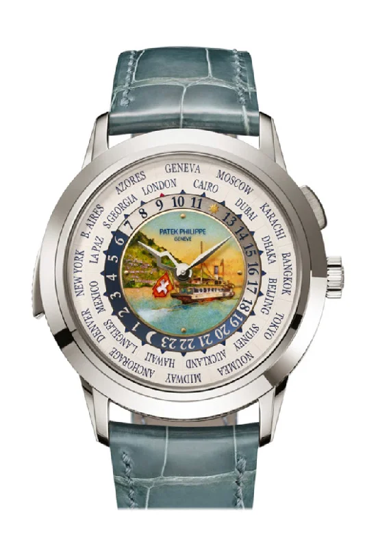 Watches for daily wear   Patek Philippe Grand Complications Grand Feu cloisonné enamel center steamboat cruising on Lake Geneva Dial Watch 5531G-001